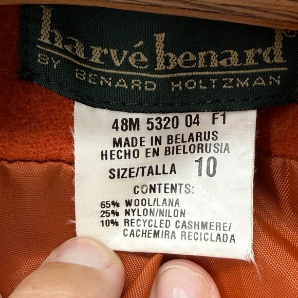 Harve Benard Womens Rust Orange Wool Cashmere Jacket Pea Coat Size 10 Winter - Picture 8 of 11
